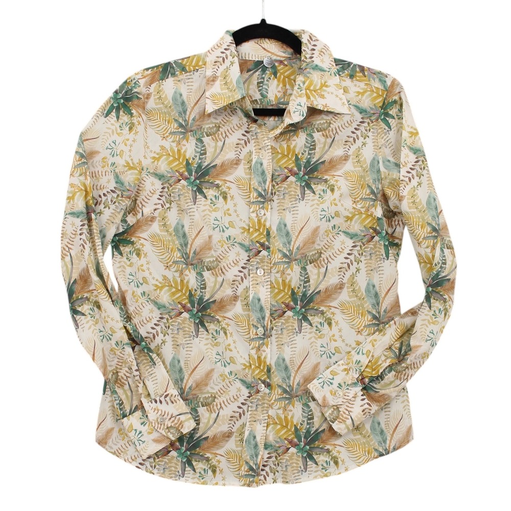 Margaret O'Leary Shirt womens XS tropical leaf pint button front long sleeve - Picture 2 of 12